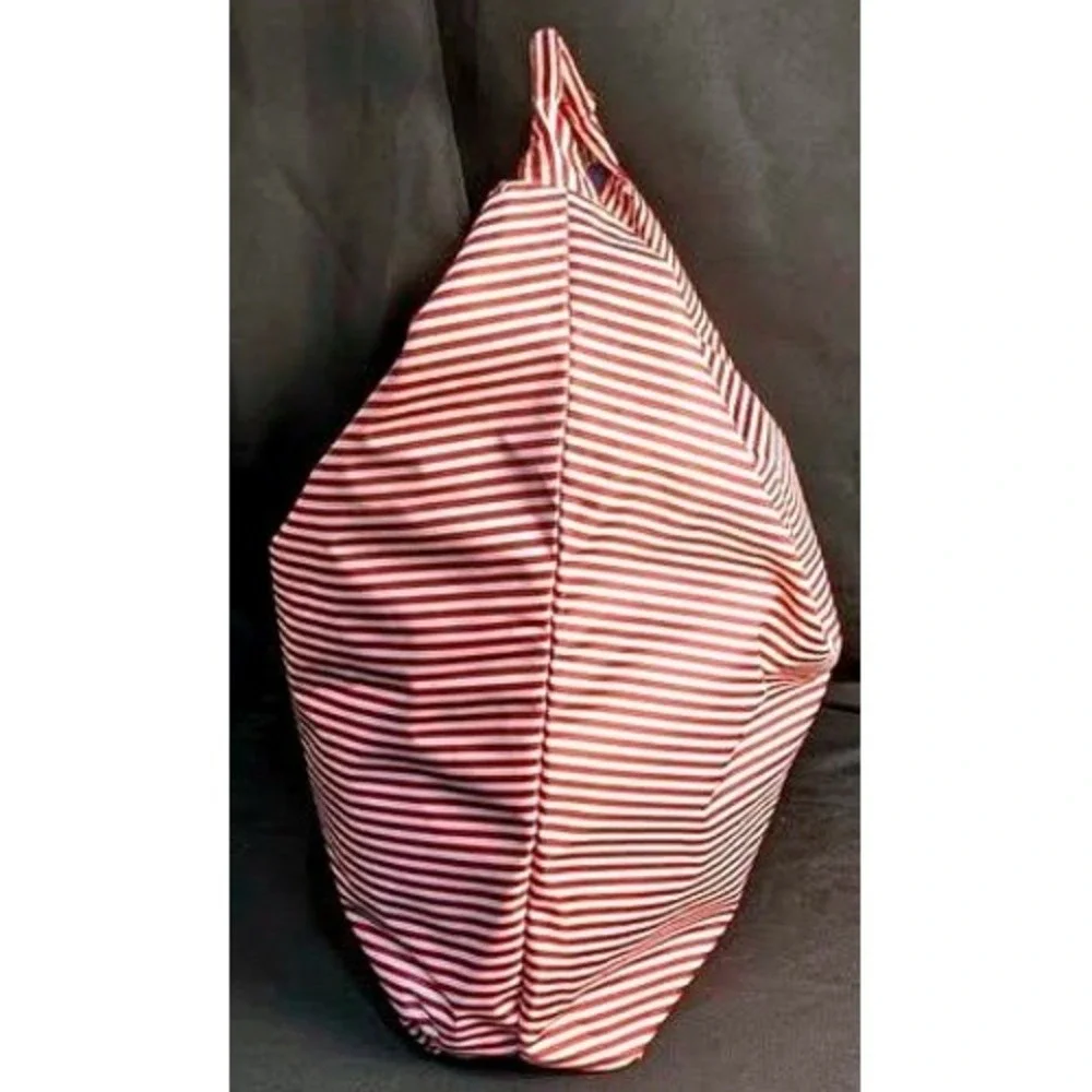 NWOT~Lancome Nautical Red/White Striped Hobo Tote Bag~Summer Beach ~ Zip Closure